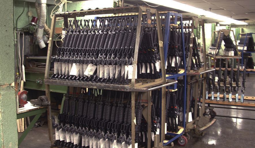 M4 Colt rifles are produced at the Colt Defense Plant in Hartford, Conn., on March 27, 2008. (Associated Press) **FILE**