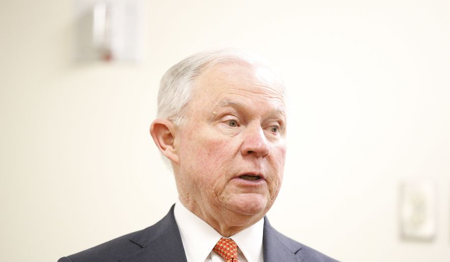 Attorney General Jeff Sessions speaks during a news conference at UAB Women and Infants Center, Friday, March 23, 2018, in Birmingham, Ala. (AP Photo/Brynn Anderson)