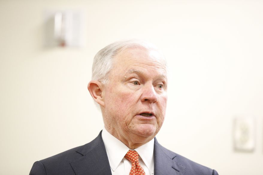 Attorney General Jeff Sessions speaks during a news conference at UAB Women and Infants Center, Friday, March 23, 2018, in Birmingham, Ala. (AP Photo/Brynn Anderson)