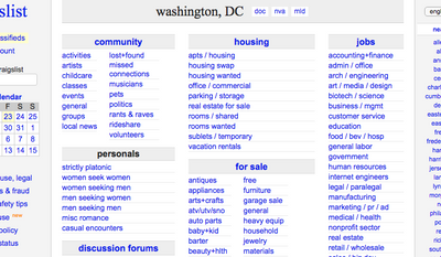 Craigslist&#39;s Washington, D.C., page, is shown in this screen capture from March 2018. **FILE**
