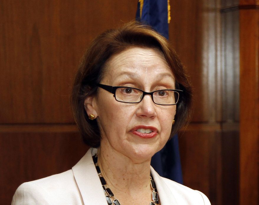 In this June 29, 2012, file photo, Oregon Attorney General Ellen Rosenblum speaks in Salem, Ore. Rosenblum says Facebook might have violated a new state law that protects online customers' private information and also disclosed in an interview with AP that she and several other state attorneys general are drafting a letter to Facebook, asking how it allowed a developer to weaponize the data of millions of customers, and says a full-scale investigation might ensue. (AP Photo/ Don Ryan, file)