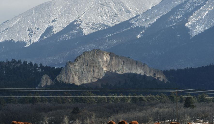 Profile Rock is a dike that radiates from the Spanish Peaks in Colorado. To see the world-class formations, the Geological Society of America has looked to Brian Penn for days-long trips around Walsenburg and the outskirts of La Veta, Colo., Thursday, Feb. 22, 2018. (Jerilee Bennett/The Gazette via AP)