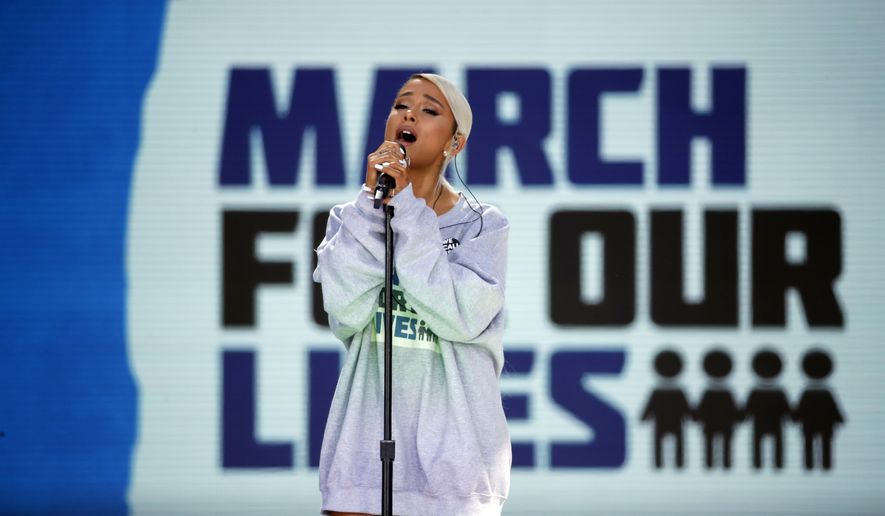 Ariana Grande performs &amp;quot;Be Alright&amp;quot; during the &amp;quot;March for Our Lives&amp;quot; rally in support of gun control, Saturday, March 24, 2018, in Washington. (AP Photo/Alex Brandon)