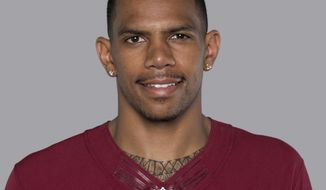 This 2017 file photo of Terrelle Pryor Sr., then of the Washington Redskins NFL football team. Pryor was taken to a Pittsburgh-area hospital after a stabbing attack on Friday, Nov. 29, 2019. (AP Photo/File) **FILE**