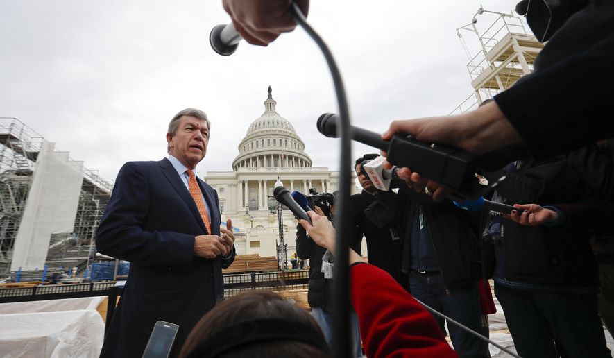 FILE - In this Thursday, Dec. 8, 2016 file photo, Sen. Roy Blunt, R-Mo., head of the Joint Congressional Committee on Inaugural Activities (JCCIC) speaks to reporters on Capitol Hill in Washington, as preparations continue for the inauguration and swearing-in ceremonies for President-elect Donald Trump. A $4.6 billion federal spending plan signed Friday, March 23, 2018, by Trump to fight the nation’s deepening opioid crisis “provides the funding necessary to tackle this crisis from every angle,” said the Missouri Republican who is chairman of a subcommittee overseeing much of the funding. “It’s another major step in our effort to get this epidemic under control and save lives.” (AP Photo/Pablo Martinez Monsivais)