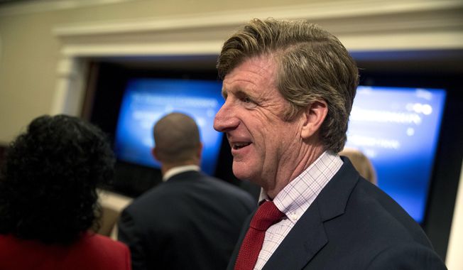 In this Wednesday, Sept. 27, 2017 file photo, former Rep. Patrick Kennedy, D-R.I., greets people as he arrives for a President&#x27;s Commission on Combating Drug Addiction and the Opioid Crisis meeting in the Eisenhower Executive Office Building on the White House Complex in Washington. Kennedy, a Democrat who served on Trump’s opioid commission, said Congress needs to recognize the epidemic as “a huge gorilla on the nation’s shoulder” and spend billions more. (AP Photo/Andrew Harnik) ** FILE **