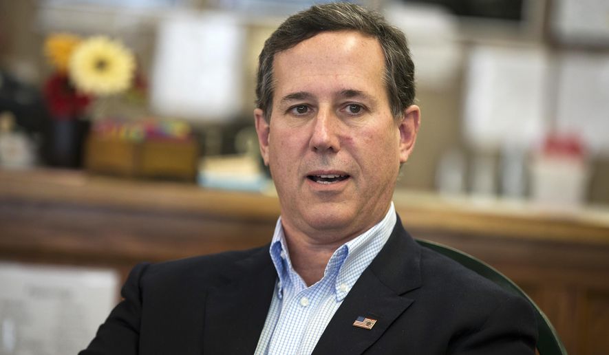 FILE - In this Jan. 19, 2016, file photo, former Pennsylvania Sen. Rick Santorum meets with voters in Greenfield, Iowa. On Sunday, March 25, 2018, Santorum said students who are rallying for gun control should instead learn CPR to help protect their classmates during a school shooting. (AP Photo/Evan Vucci, File)