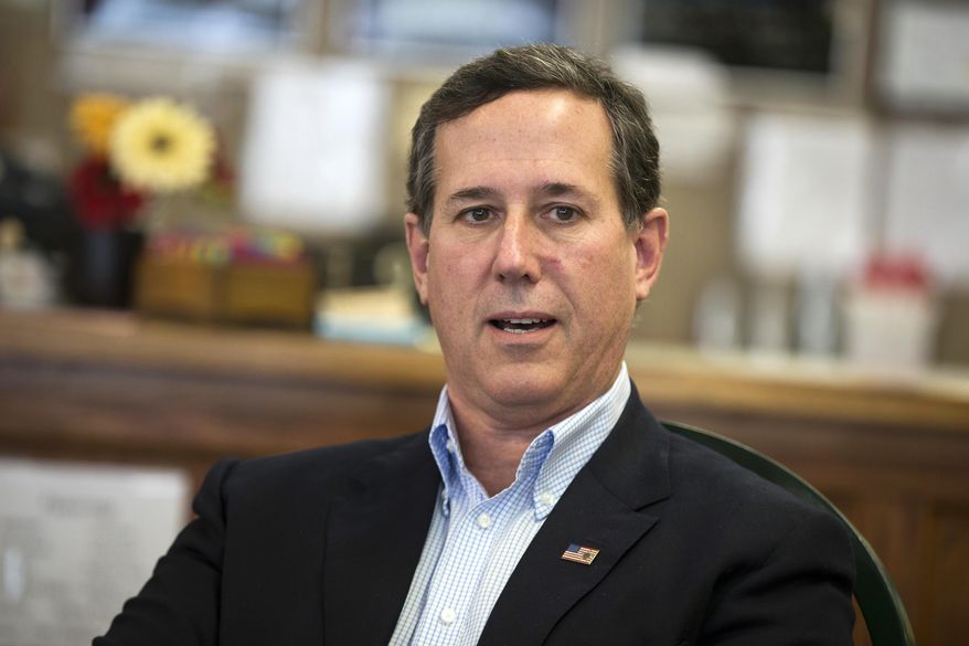 FILE - In this Jan. 19, 2016, file photo, former Pennsylvania Sen. Rick Santorum meets with voters in Greenfield, Iowa. On Sunday, March 25, 2018, Santorum said students who are rallying for gun control should instead learn CPR to help protect their classmates during a school shooting. (AP Photo/Evan Vucci, File)
