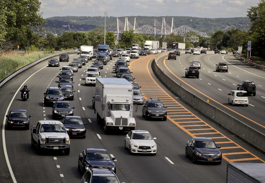 Traffic crawls along the westbound lanes of Interstate 287 as motorists get a jump on Memorial Day weekend, Friday, May 26, 2017, in Nyack,N.Y. Stable gasoline prices are expected to fuel a slight increase in long trips this Memorial Day weekend, and the AAA auto club predicts that 39 million Americans will make a trip of at least 50 miles this weekend, up 2.7 per cent from the same holiday last year. (AP Photo/Julie Jacobson)