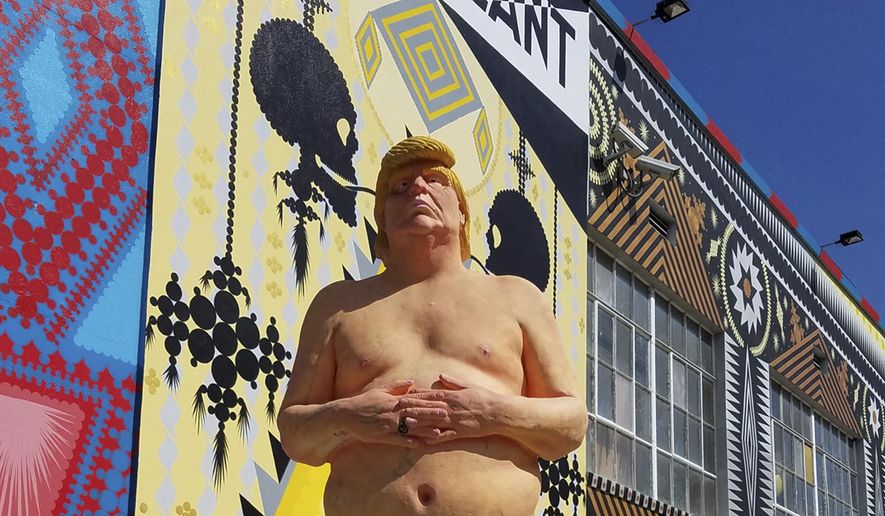 This undated image provided by Julien's Auctions shows a naked statue of Donald Trump that is going up for auction that will take place May 2, 2018, in Jersey City, N.J. (Julien's Auctions via AP)