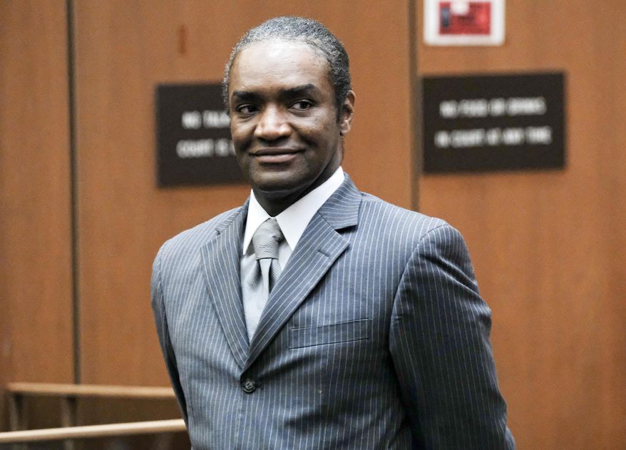 Terry Bryant appears during a hearing in Los Angeles Superior Court, Wednesday, March 28, 2018, in Los Angeles. Bryant, who is charged with stealing Frances McDormand's Oscar statuette at an Academy Awards after-party, appeared in court but the quick resolution to the case that was expected did not emerge. (AP Photo/Richard Vogel)