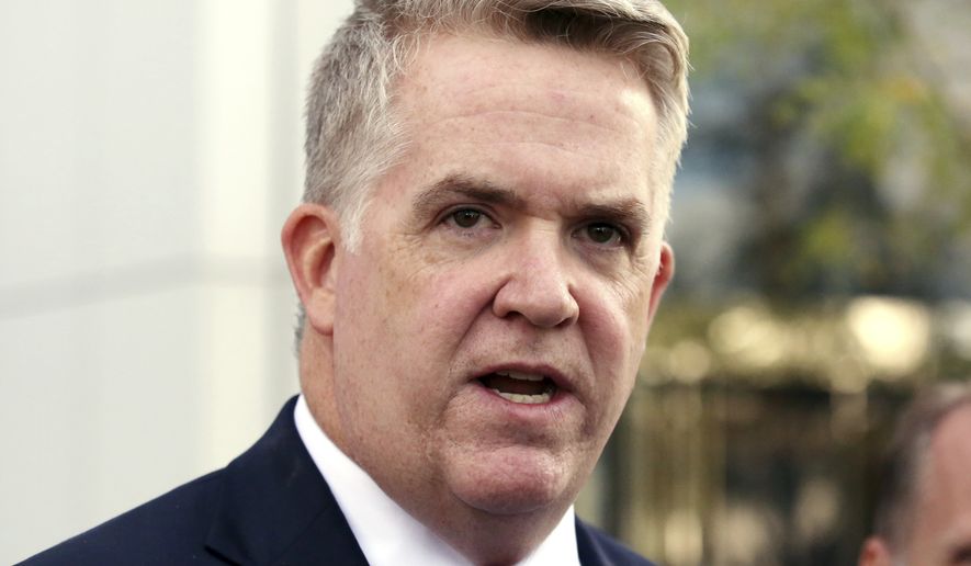 U.S. Attorney John W. Huber speaks outside the federal courthouse Wednesday, Sept. 20, 2017, in Salt Lake City. Jeffs, a polygamous sect leader recaptured after a year on the run in a fraud case, pleaded guilty Wednesday, Sept. 20, 2017, in an escape and food-stamp fraud cases, in federal court in Salt Lake City. Jeffs is facing federal charges in what prosecutors call a multimillion-dollar food-stamp fraud scheme as well as his escape from home confinement. (AP Photo/Rick Bowmer)