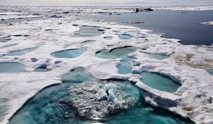 FILE - In this July 16, 2017, file photo, ice is broken up by the passing of the Finnish icebreaker MSV Nordica as it sails through the Beaufort Sea off the coast of Alaska. A federal agency will solicit expressions of interest for petroleum drilling in Alaska's Beaufort Sea. The Bureau of Ocean Energy Management announced Wednesday, March 28, 2018, it's calling for companies to nominate areas of the Beaufort where they might bid in a 2019 sale. (AP Photo/David Goldman, File)