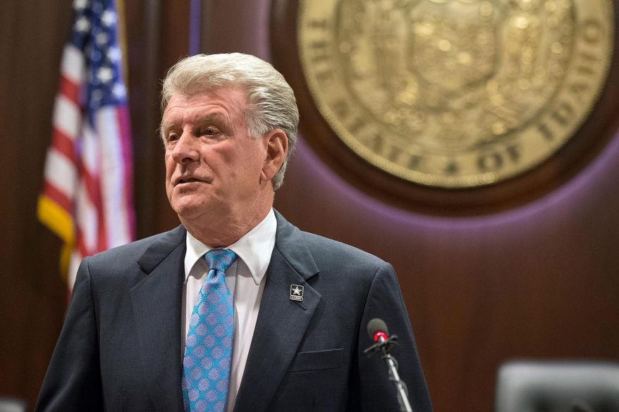 FILE - This Jan. 5, 2018 file photo shows Idaho Gov. C.L. "Butch" Otter speaking to reporters at the state Capitol building in Boise, Idaho. Otter declared this year's legislative session, the Republican governor's 12th and final session, a success despite failure to pass health care coverage proposal on Thursday, March 29, 2018. (AP Photo/Otto Kitsinger, File) (AP Photo/Otto Kitsinger, File)