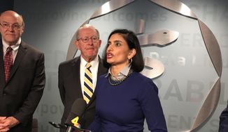 Centers for Medicare and Medicaid Services Administrator Seema Verma speaks to reporters Thursday, March 29, 2018, during a visit to the Center for Medical Interoperability in Nashville. (Associated Press) ** FILE **