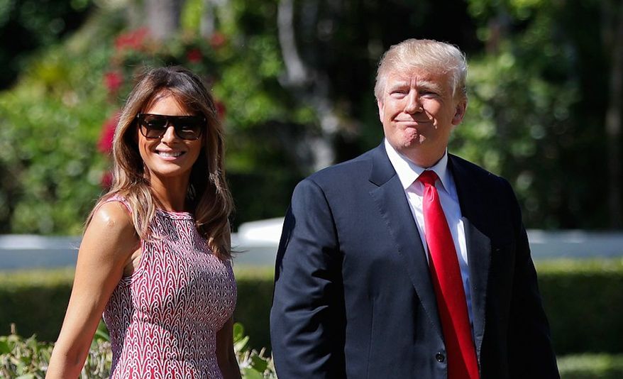 President Trump and first lady Melania Trump arrive for Easter services at Episcopal Church of Bethesda-by-the-Sea in Palm Beach, Florida. (Associated Press)