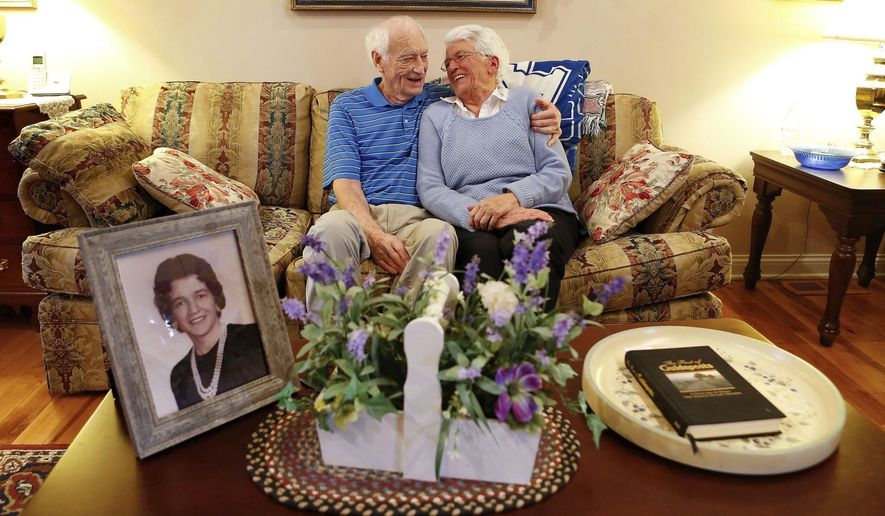 In this undated photo, Harold Holland and Lillian Barnes pose for a photo in Lexington, Ky. The two who were married in 1955 and divorced in 1968, are getting married again 50-years later on April 14, 2018, at Trinity Baptist Church in Lexington. (Charles Bertram/Lexington Herald-Leader via AP)