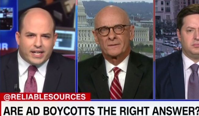 CNN&#x27;s Brian Stelter discusses ad boycotts during the April 1, 2018, broadcast of &quot;Reliable Sources.&quot; Fox News star Laura Ingraham recently lost advertisers for her social media criticism of Parkland shooting survivor David Hogg despite issuing an apology. (Image: CNN screenshot) 