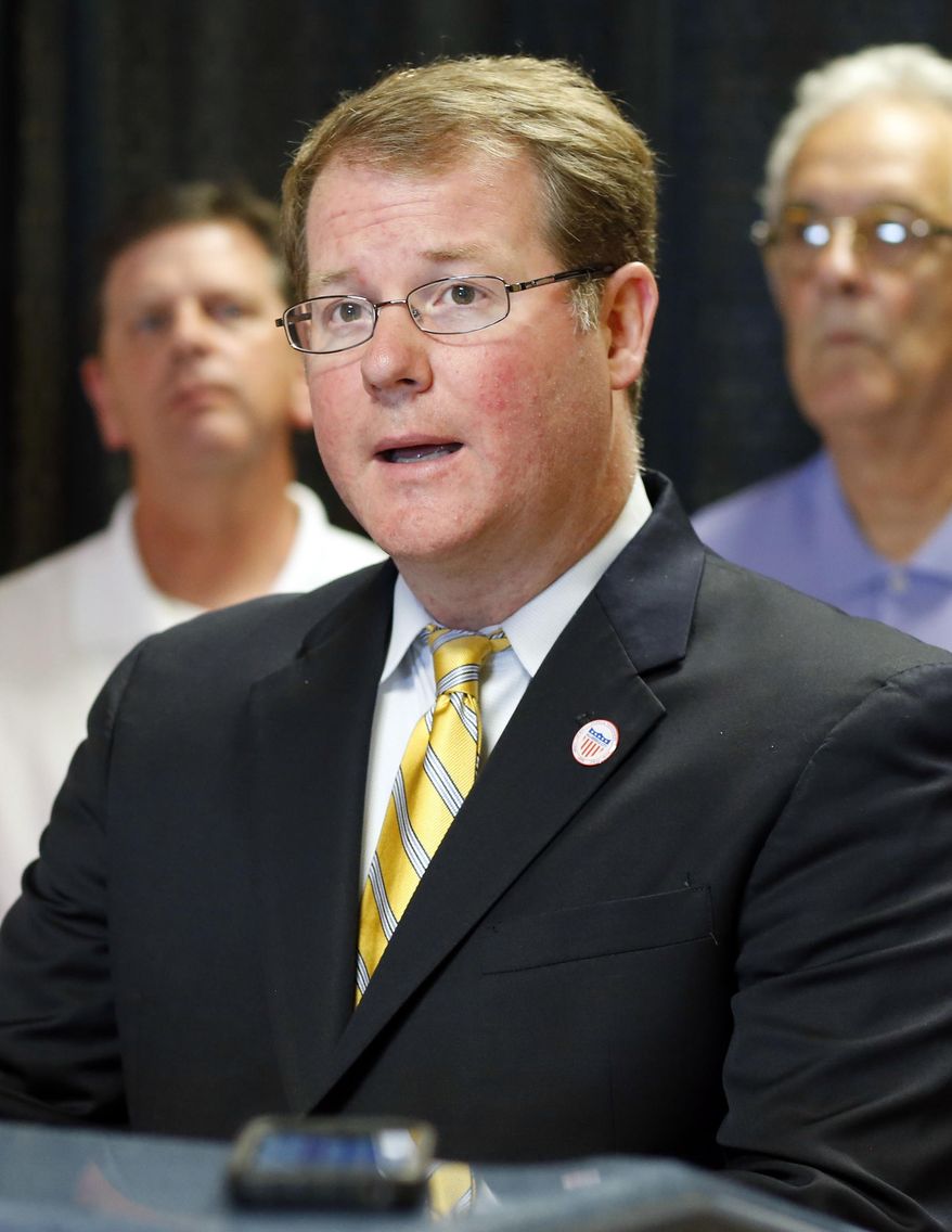 FILE - In this July 6, 2016 photograph, Tupelo Mayor Jason Shelton speaks during a news conference at City Hall in Tupelo, Miss. On Tuesday, April 3, 2018, the second-term mayor said that he's running in the special election for the seat long held by Republican Sen. Thad Cochran. (Thomas Wells/The Northeast Mississippi Daily Journal via AP, File)