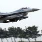 U.S. Air Force&#39;s F-16 fighter takes off during an annual joint air exercise &quot;Max Thunder&quot; between South Korea and the U.S. at a U.S. air base in Gunsan, South Korea, Thursday, April 20, 2017. (Go Bum-jun/Newsis via AP) ** FILE **