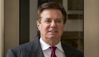 Paul Manafort, President Donald Trump&#x27;s former campaign chairman, leaves the federal courthouse in Washington, Wednesday, April 4, 2018. (AP Photo/Andrew Harnik) ** FILE **