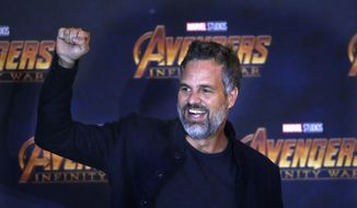 Actor Mark Ruffalo raises his right fist during a press conference to promote Marvel film, &amp;quot;Avengers: Infinity War,” in Mexico City, Thursday, April 5, 2018. Ruffalo is cast as Bruce Banner and his alter ego the Hulk.  (AP Photo/Marco Ugarte)