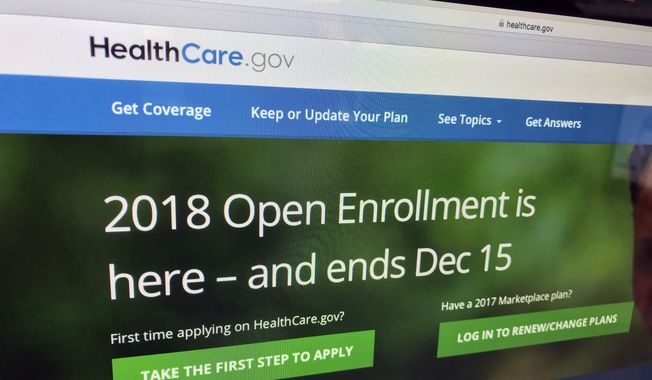 A screenshot for HealthCare.gov during 2018 open enrollment is shown here. (Associated Press/File) **FILE**