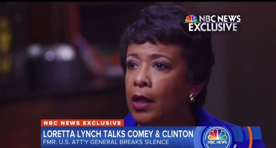 Former U.S. Attorney General Loretta Lynch speaks with NBC News for an exclusive interview airing April 9, 2018. (Image: NBC News screenshot)