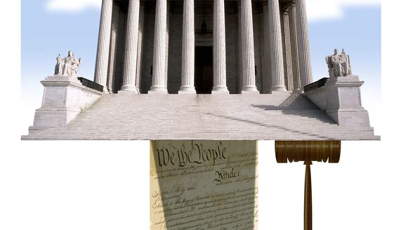 Illustration on balance in the Supreme Court by Alexander Hunter/The Washington Times