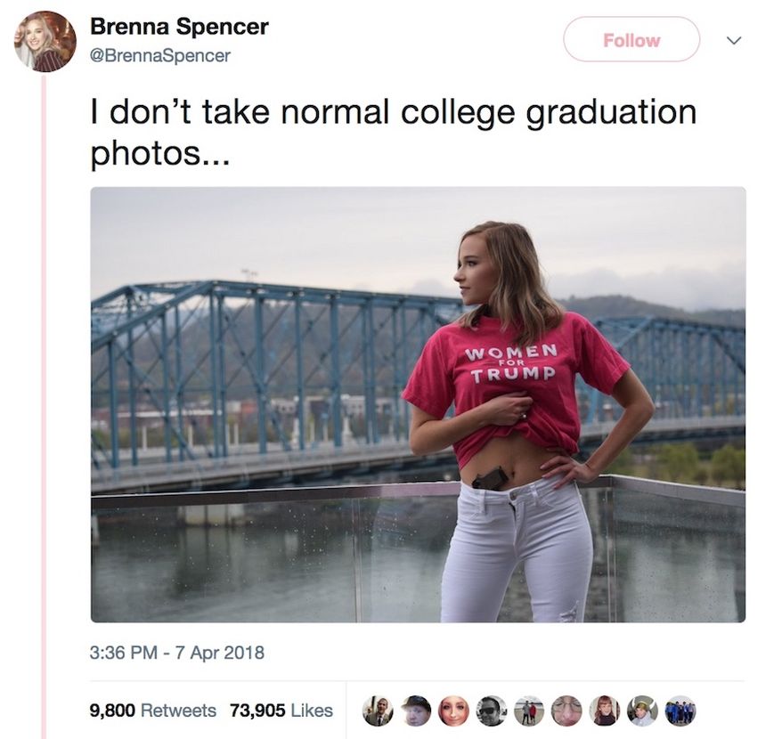 College senior Brenna Spencer, 22, poses outside the Hunter Museum of American Art in Chattanooga, Tennessee, April 7, 2018. (Image: Twitter, Brenna Spencer, screenshot)