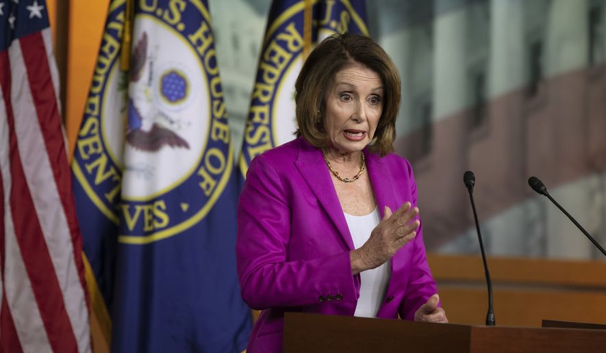 House Minority Leader Nancy Pelosi, D-Calif., tells reporters that the work of special counsel Robert Mueller must continue as President Donald Trump suggests firing him while investigating potential ties between Russia and Trump's 2016 campaign, at the Capitol in Washington, Thursday, April 12, 2018. (AP Photo/J. Scott Applewhite) ** FILE **