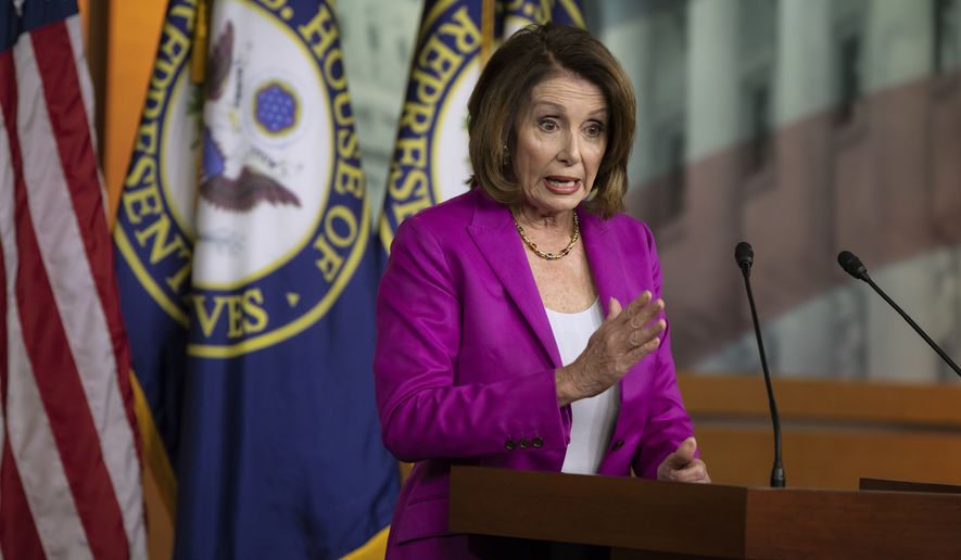 House Minority Leader Nancy Pelosi, D-Calif., tells reporters that the work of special counsel Robert Mueller must continue as President Donald Trump suggests firing him while investigating potential ties between Russia and Trump&#x27;s 2016 campaign, at the Capitol in Washington, Thursday, April 12, 2018. (AP Photo/J. Scott Applewhite) ** FILE **