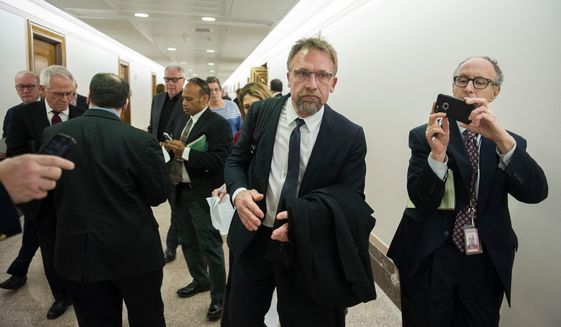 Backpage.com CEO Carl Ferrer leaves the Senate Homeland Security and Governmental Affairs subcommittee hearing on Capitol Hill in Washington. Ferrer will serve no more than five years in state prison under a plea agreement announced Thursday, April 12, 2018. (AP Photo/Cliff Owen, file)