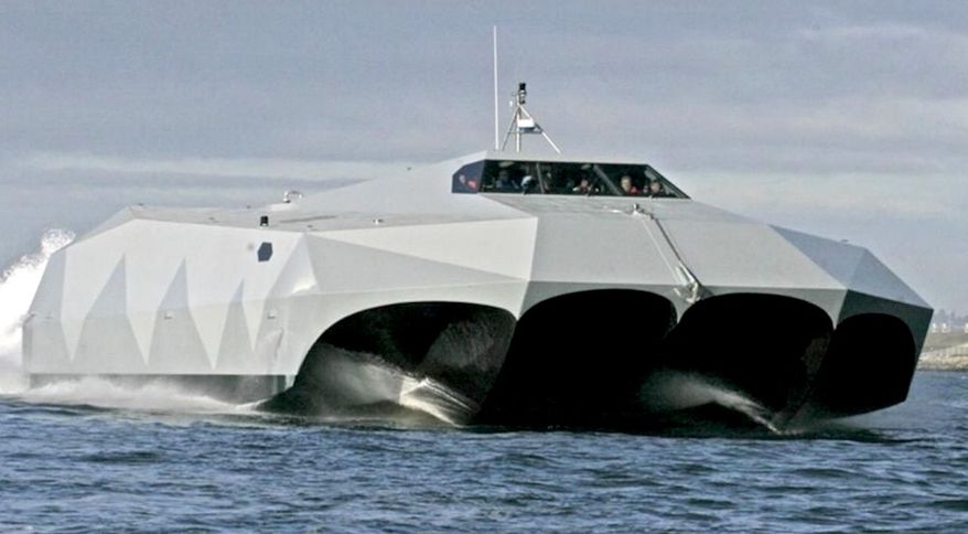 A few lucky onlookers were able to catch a glimpse of the Navy SEAL's M80 Stiletto, shown here in an image provided by the U.S. Navy, as it made its way along the Potomac River. The boat appeared at the annual Sea-Air-Space Exposition this year at Gaylord National Convention Center, National Harbor, Maryland, April 9-11. (Image: U.S. Navy) ** FILE **