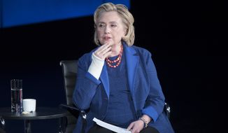 Hillary Clinton speaks during the ninth annual Women in the World Summit, Friday, April 13, 2018, in New York. (AP Photo/Mary Altaffer)