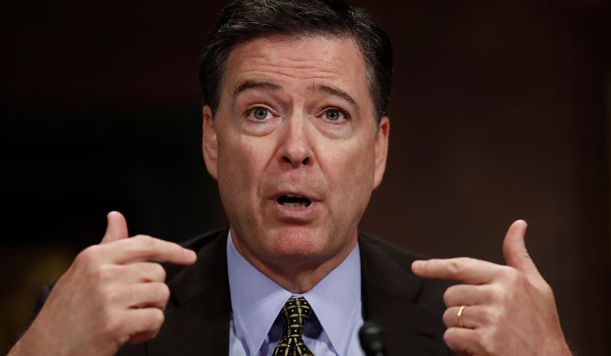 Then-FBI Director James Comey testifies on Capitol Hill in Washington, May 3, 2017. Mr. Comey is blasting President Donald Trump as unethical and &amp;quot;untethered to truth&amp;quot; and his leadership of the country as &amp;quot;ego driven and about personal loyalty.&amp;quot; Comey&#x27;s comments come in a new book in which he casts Trump as a mafia boss-like figure who sought to blur the line between law enforcement and politics and tried to pressure him regarding the investigation into Russian election interference. (AP Photo/Carolyn Kaster) ** FILE **