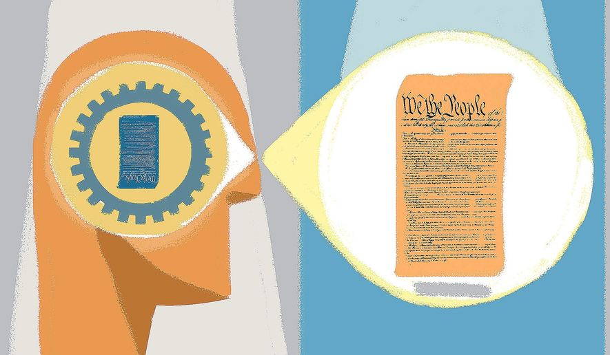 Illustration on ACLU perception of constitutional rights by Linas Garsys/The Washington Times