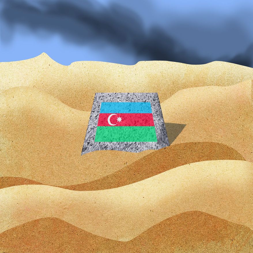 Illustration on the relative stability of Azerbaijan by Alexander Hunter/The Washington Times