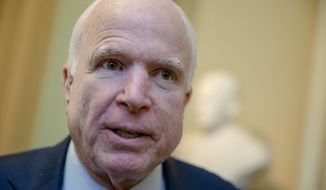 In this photo taken Tuesday, Nov. 10, 2015, Sen. John McCain, R-Ariz., speaks with reporters on Capitol Hill in Washington, (AP Photo/J. Scott Applewhite)