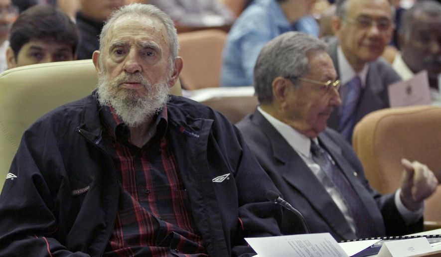 In this Feb. 24, 2012 file photo, Fidel Castro attends a National Assembly session in which his brother Cuba&#x27;s President Raul Castro accepted a new presidential term with the caveat that it would be his last, in Havana, Cuba. Fidel Castro died in Nov. 2016. Raul Castro remains the first secretary of the Cuban Communist Party, but turned over the presidency of Cuba in Oct. 2019 to Miguel Diaz-Canel.   (Ismael Francisco/Cubadebate via AP File) **FILE**