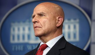FILE - In this July 31, 2017, file photo, national security adviser H.R. McMaster listens during the daily press briefing at the White House in Washington. A long-simmering dispute between two top White House aides has boiled into a public battle over the direction President Donald Trump’s foreign policy, as a cadre of conservatives groups are pushing for the ouster of McMaster.(AP Photo/Evan Vucci, File)