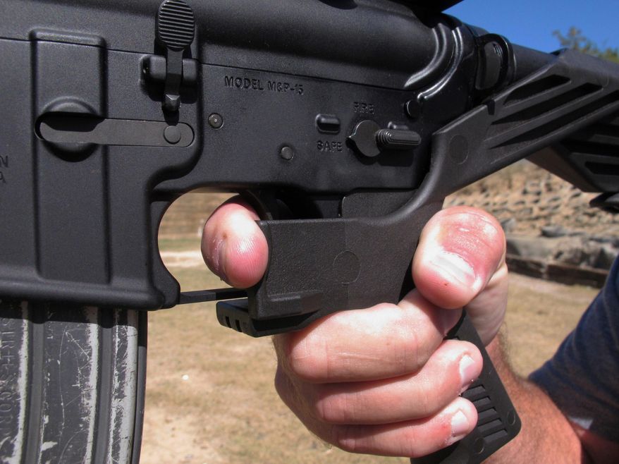 Columbus, Ohio, argues that it has a right to ban bump stocks because they are an &quot;accessory&quot; to a firearm, not a &quot;part&quot; of one, and that the city is trying to close a gap between federal and state law with new penalties for domestic abusers caught with guns. (Associated Press/File)