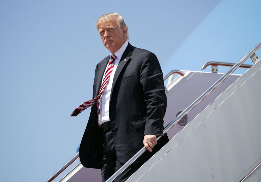President Donald Trump walks down the stairs of Air Force One during his arrival at Palm Beach International Airport in West Palm Beach, Fla., Thursday, April 19, 2018. (AP Photo/Pablo Martinez Monsivais)