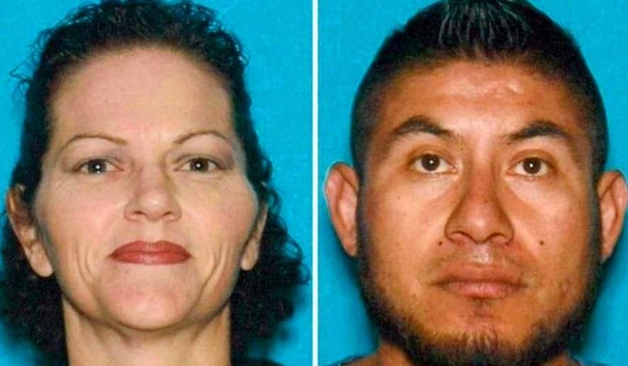 These undated photos provided by the Hanford, Calif., Police Department show Stacie Mendoza and her husband Jose Mendoza. Authorities said they have arrested the couple in the torture and murder of a 70-year-old Vietnam War veteran , who then had their children watch as they burned the man's body. Hanford Police Captain Karl Anderson says the pair tortured Kenneth Coyle on April 5, 2018, to get him to reveal bank account information, passwords and other financial information. (Hanford Police Department via AP)