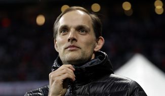 FILE - In this Wednesday, April 26, 2017 file photo, Dortmund&#x27;s head coach Thomas Tuchel arrives for their German Soccer Cup semifinal match against FC Bayern Munich at the Allianz Arena stadium in Munich, Germany. Arsenal is looking for a new manager for the first time this century after Arsene Wenger on Friday, April 20, 2018 announced his decision to leave his role at the end of this season. Regarded as a brilliant tactician and owning a reputation for giving young players a chance at the top level, Tuchel has been without a club since getting fired by Borussia Dortmund in May last year. (AP Photo/Matthias Schrader, file)