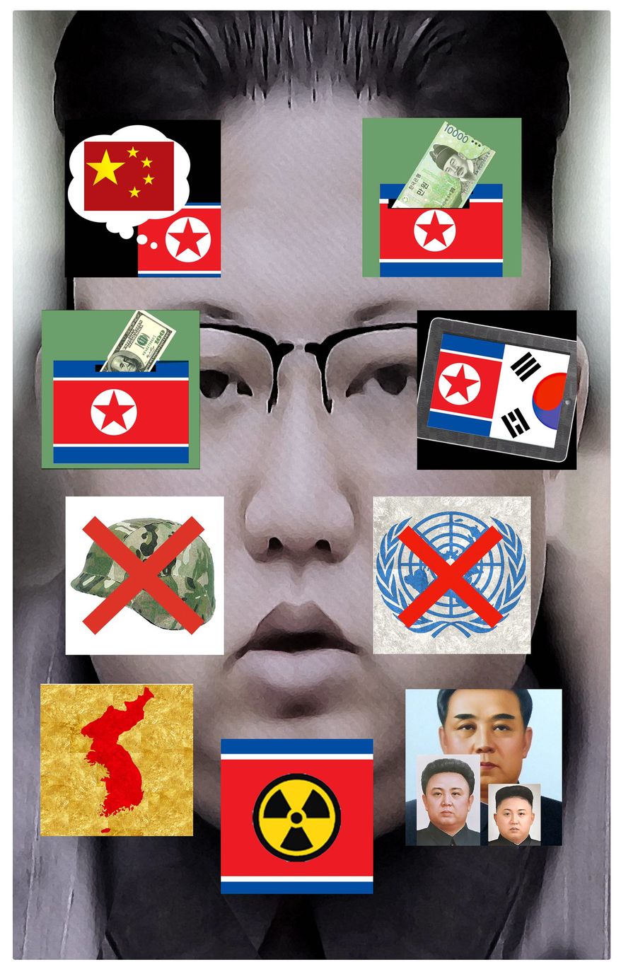 Illustration on Kim Jong-un&#x27;s diplomatic wish list by Alexander Hunter/The Washington Times