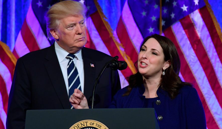 Republican National Committee Chairwoman Ronna Romney McDaniel speaks at a fundraiser at Cipriani in New York with President Donald Trump, Dec. 2, 2017. (Associated Press) ** FILE **