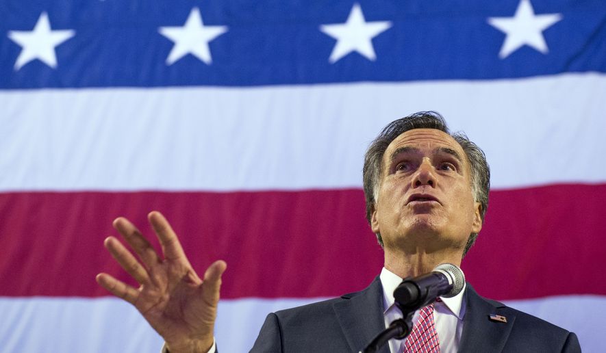 U. S. Senate candidate Mitt Romney delivers his speech to the delegates at the Utah Republican Nominating Convention Saturday, April 21, 2018, at the Maverik Center in West Valley City, Utah. (Leah Hogsten/The Salt Lake Tribune via AP)