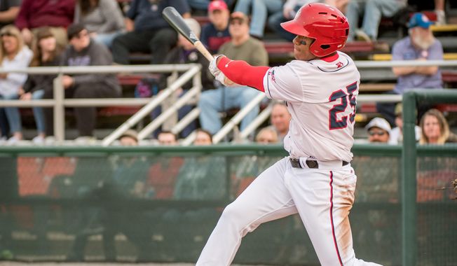 In games through Saturday for the Hagerstown Suns, outfielder Juan Soto was batting .389 (21-for-54) with five doubles, three triples and five homers with 24 RBIs. He had an OPS of 1.378. (Photo courtesy of John Slick, Hagerstown Suns) ** FILE **