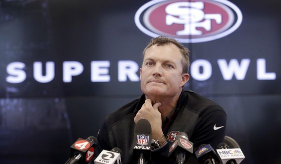 San Francisco 49ers general manager John Lynch speaks to reporters at the team&#39;s football facility in Santa Clara, Calif., Monday, April 23, 2018. (AP Photo/Jeff Chiu)